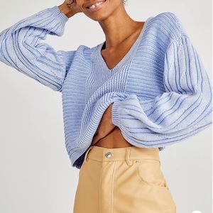 Free People Light Blue V-Neck Sweater